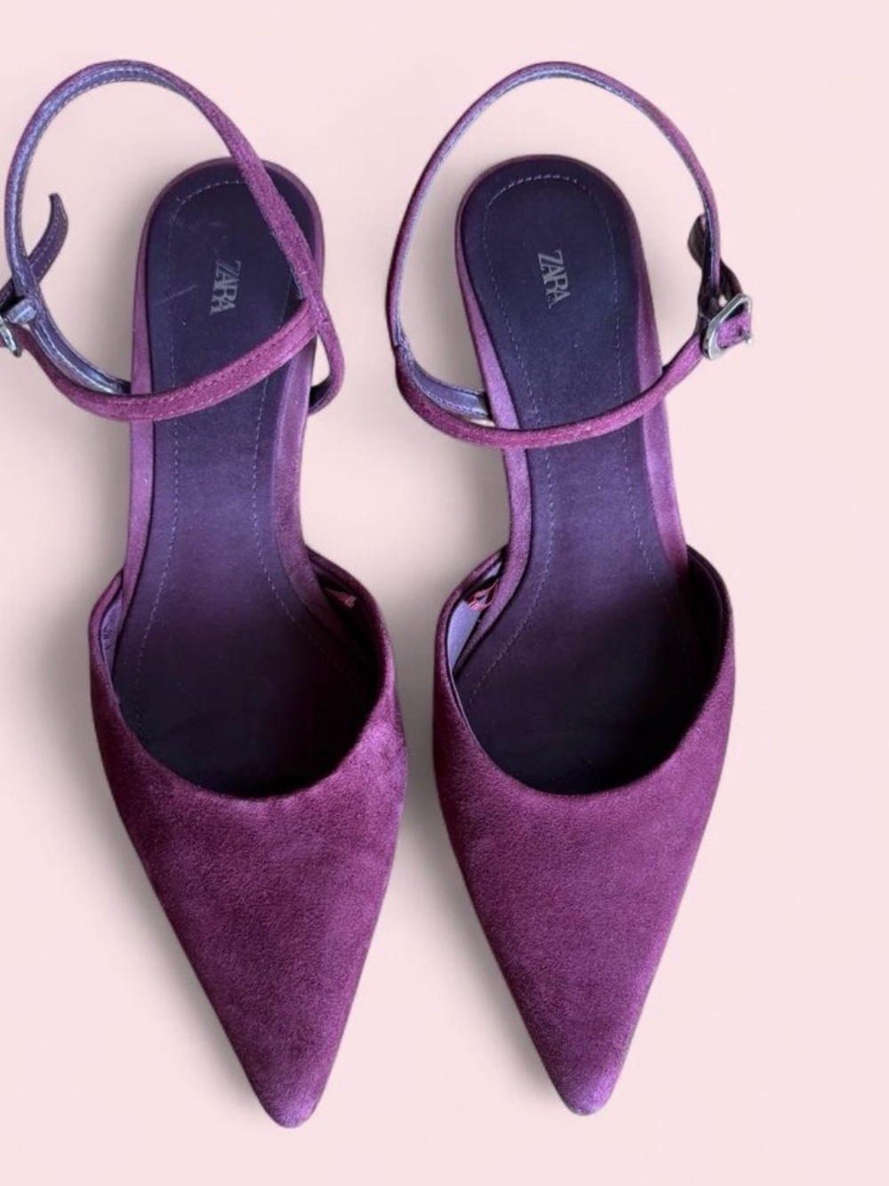 Zara Burgundy Suede Pointed-Toe Slingback Heels EU 38 - Picture 5 of 6